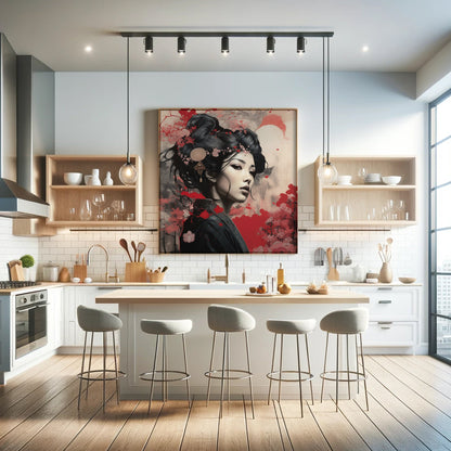 Canvas Print Geisha Portrait Wall Art Asian Culture Decor Red and Black Artwork Elegant Home Decor Sophisticated Room Decor Timeless