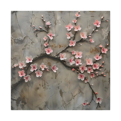 Cherry Blossom Wall Art, Textured Sakura Branch Canvas Print, Floral Home Decor, Pink Flower Artwork