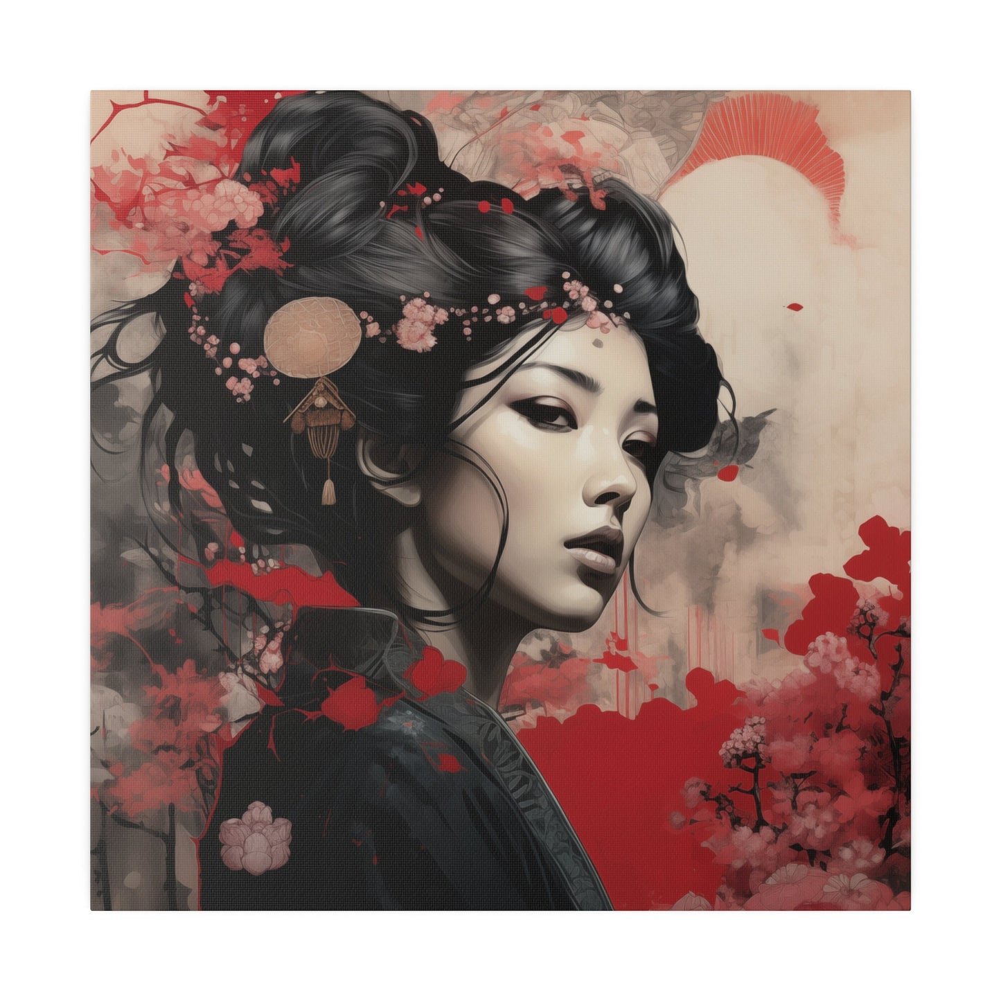 Canvas Print Geisha Portrait Wall Art Asian Culture Decor Red and Black Artwork Elegant Home Decor Sophisticated Room Decor Timeless