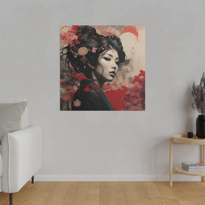 Canvas Print Geisha Portrait Wall Art Asian Culture Decor Red and Black Artwork Elegant Home Decor Sophisticated Room Decor Timeless