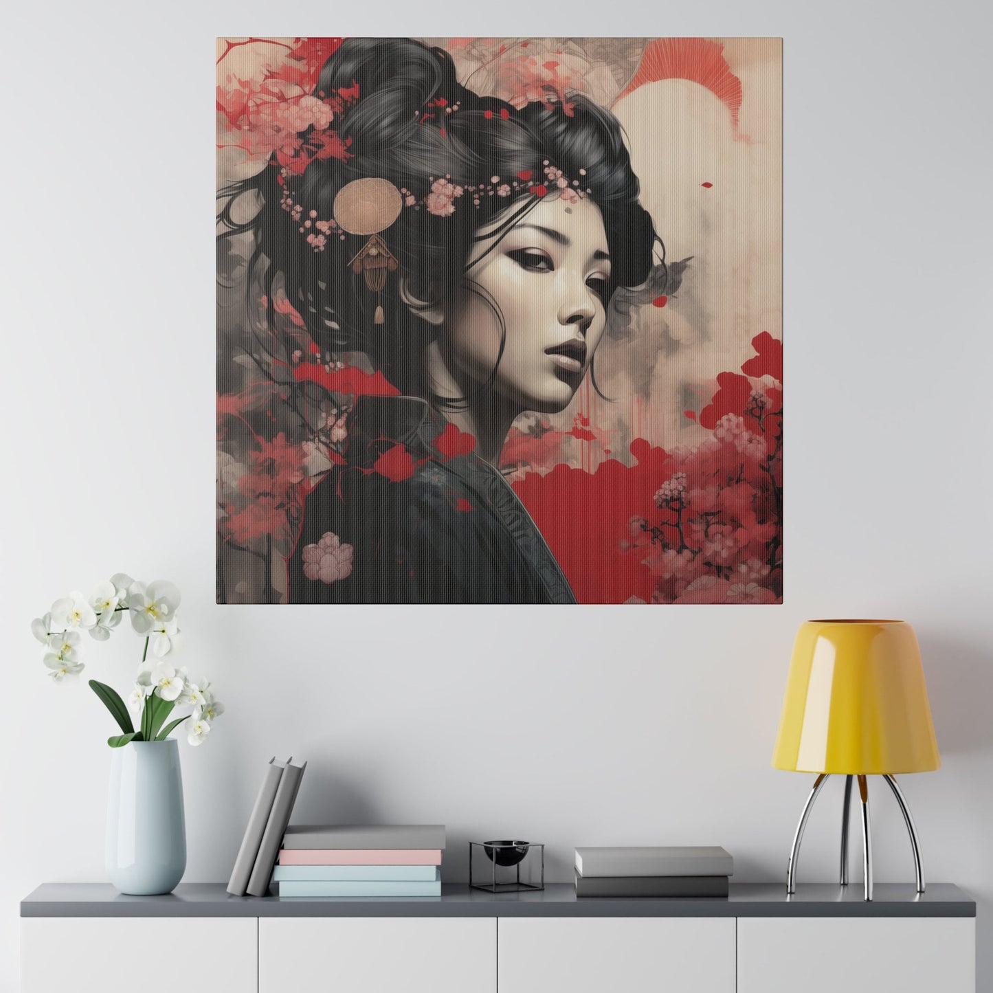 Canvas Print Geisha Portrait Wall Art Asian Culture Decor Red and Black Artwork Elegant Home Decor Sophisticated Room Decor Timeless