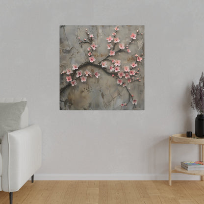 Cherry Blossom Wall Art, Textured Sakura Branch Canvas Print, Floral Home Decor, Pink Flower Artwork