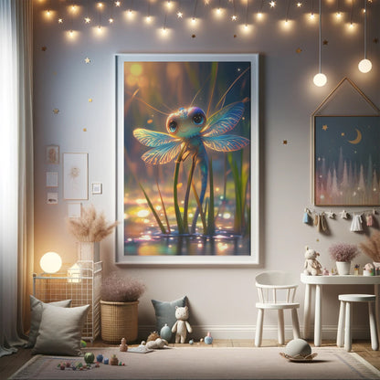 Kawaii Poster, Whimsical Dragonfly Art, Nursery Decor, Fantasy Rainbow Print, Vibrant Wall Art, Magical Rainbow Dragonfly, Cute Kids Room