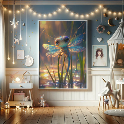 Kawaii Poster, Whimsical Dragonfly Art, Nursery Decor, Fantasy Rainbow Print, Vibrant Wall Art, Magical Rainbow Dragonfly, Cute Kids Room