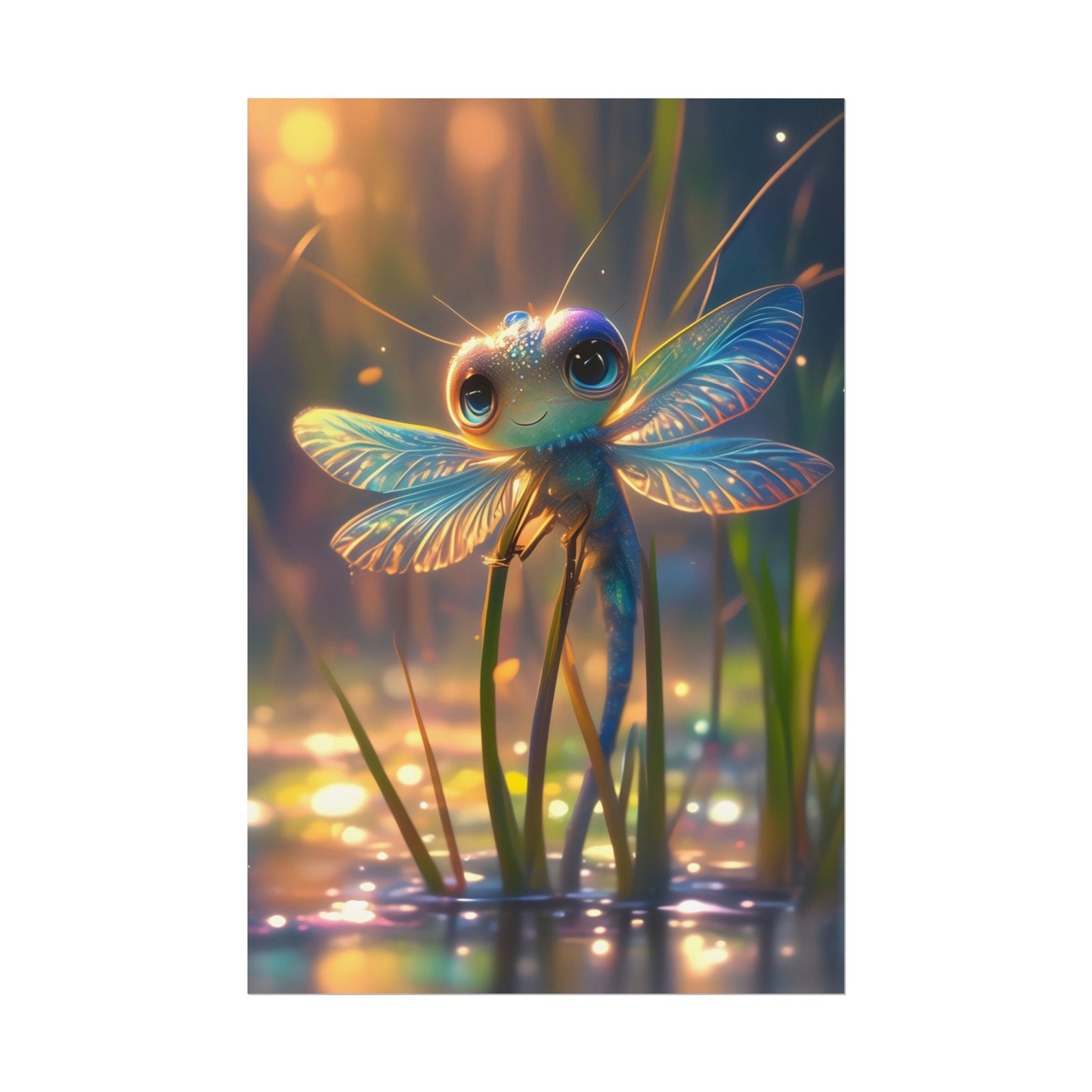 Kawaii Poster, Whimsical Dragonfly Art, Nursery Decor, Fantasy Rainbow Print, Vibrant Wall Art, Magical Rainbow Dragonfly, Cute Kids Room