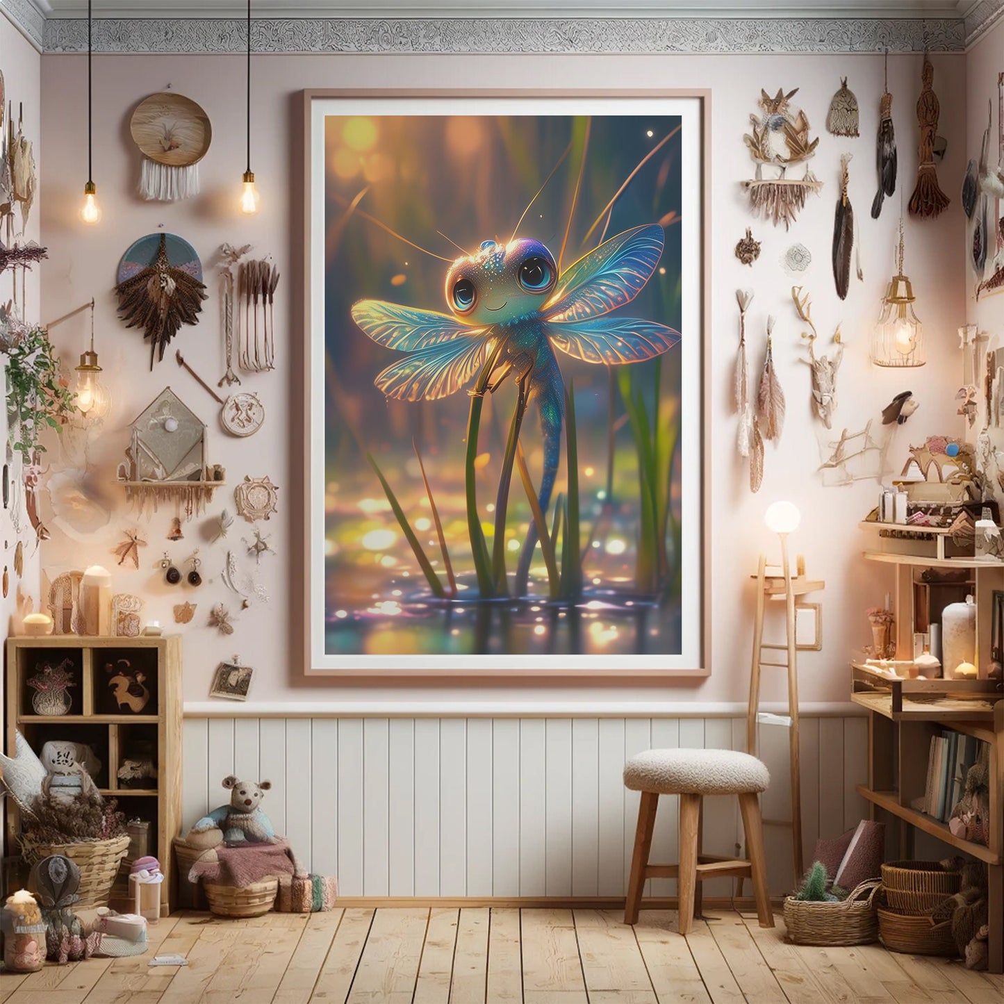 Kawaii Poster, Whimsical Dragonfly Art, Nursery Decor, Fantasy Rainbow Print, Vibrant Wall Art, Magical Rainbow Dragonfly, Cute Kids Room