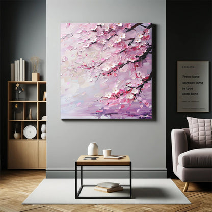 Canvas Print, Cherry Blossom Bliss, Abstract Floral Wall Art, Pastel Pink Decor, Stretched Canvas, Elegant Tranquil Home Office