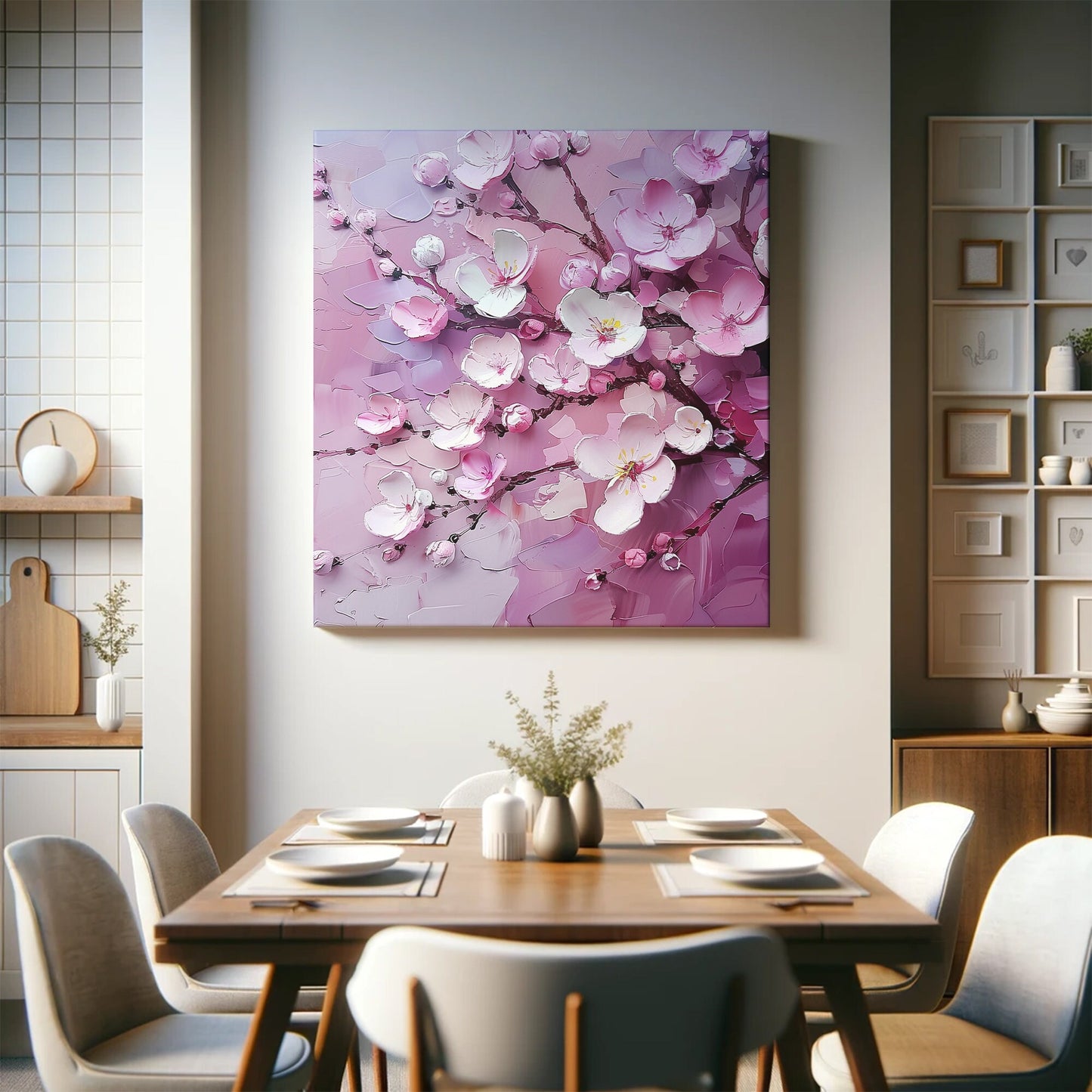 Canvas Print, Cherry Blossom Wall Art, Pink Sakura Painting, Floral Home Decor, Tranquil Spring Poster, Zen Meditation Decor