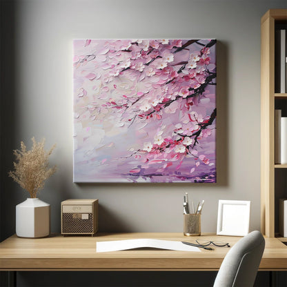 Canvas Print, Cherry Blossom Bliss, Abstract Floral Wall Art, Pastel Pink Decor, Stretched Canvas, Elegant Tranquil Home Office