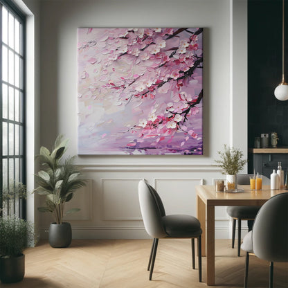 Canvas Print, Cherry Blossom Bliss, Abstract Floral Wall Art, Pastel Pink Decor, Stretched Canvas, Elegant Tranquil Home Office