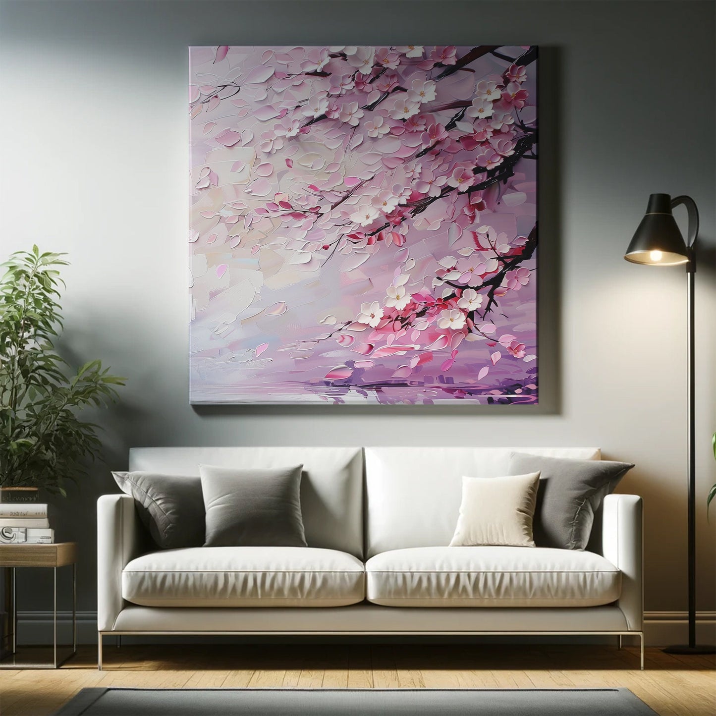 Canvas Print, Cherry Blossom Bliss, Abstract Floral Wall Art, Pastel Pink Decor, Stretched Canvas, Elegant Tranquil Home Office