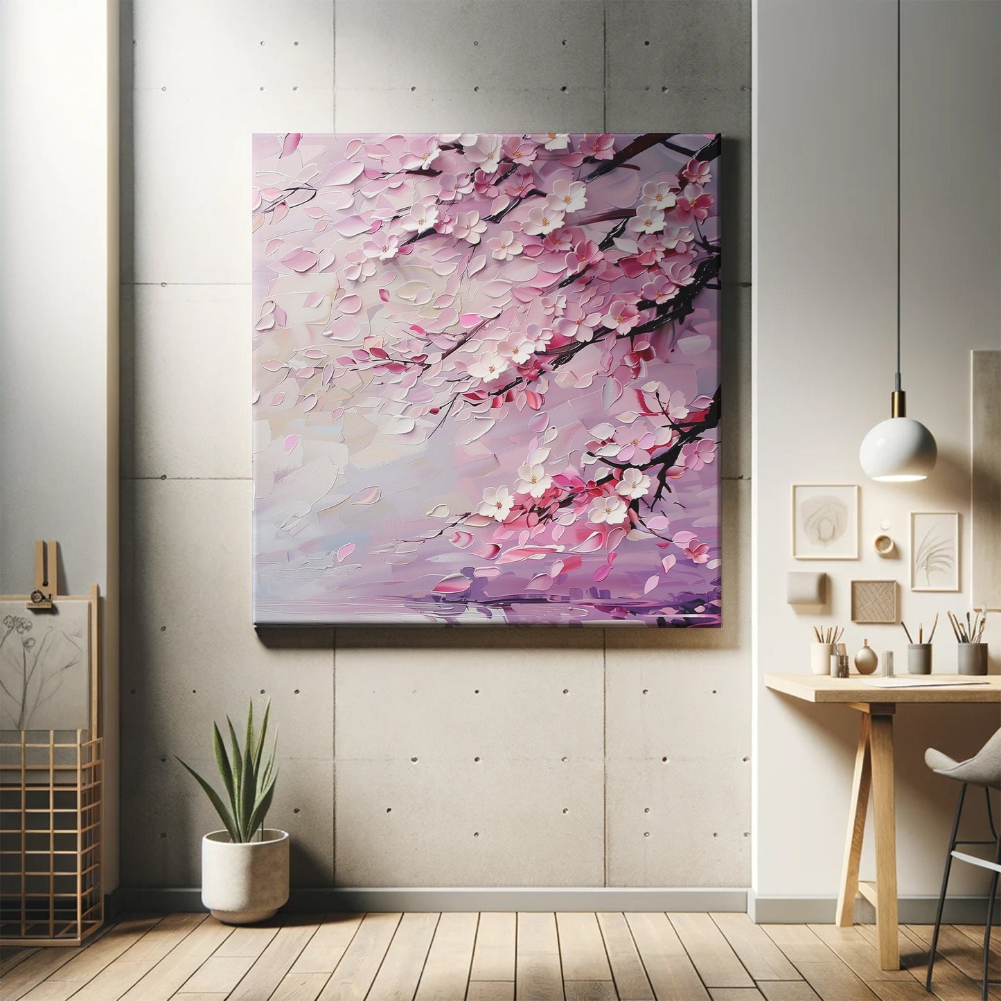 Canvas Print, Cherry Blossom Bliss, Abstract Floral Wall Art, Pastel Pink Decor, Stretched Canvas, Elegant Tranquil Home Office