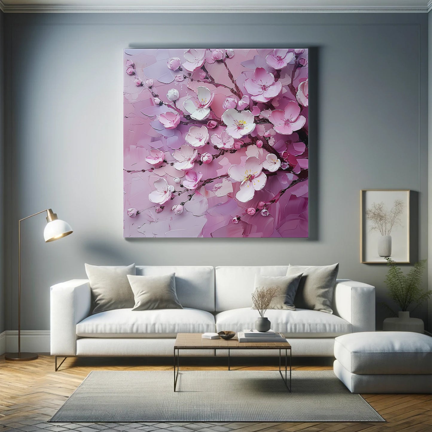 Canvas Print, Cherry Blossom Wall Art, Pink Sakura Painting, Floral Home Decor, Tranquil Spring Poster, Zen Meditation Decor