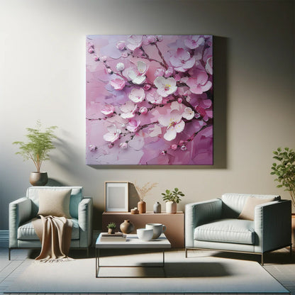 Canvas Print, Cherry Blossom Wall Art, Pink Sakura Painting, Floral Home Decor, Tranquil Spring Poster, Zen Meditation Decor