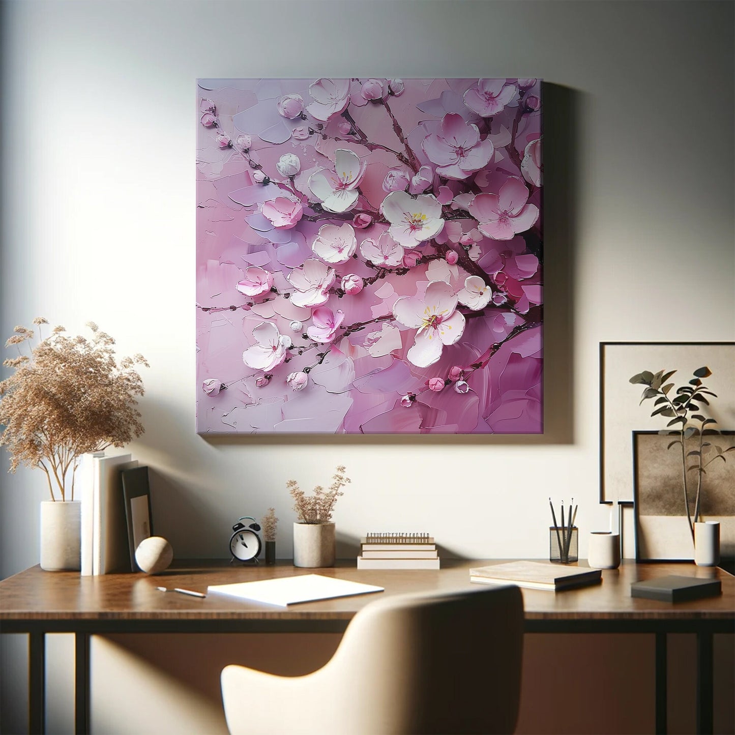 Canvas Print, Cherry Blossom Wall Art, Pink Sakura Painting, Floral Home Decor, Tranquil Spring Poster, Zen Meditation Decor