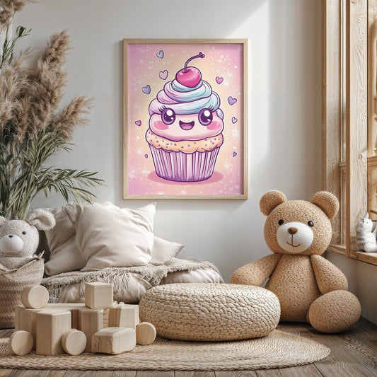 Kawaii Cupcake Poster Cute Pastel Wall Art Decor Gift for Kawaii Dessert Lovers