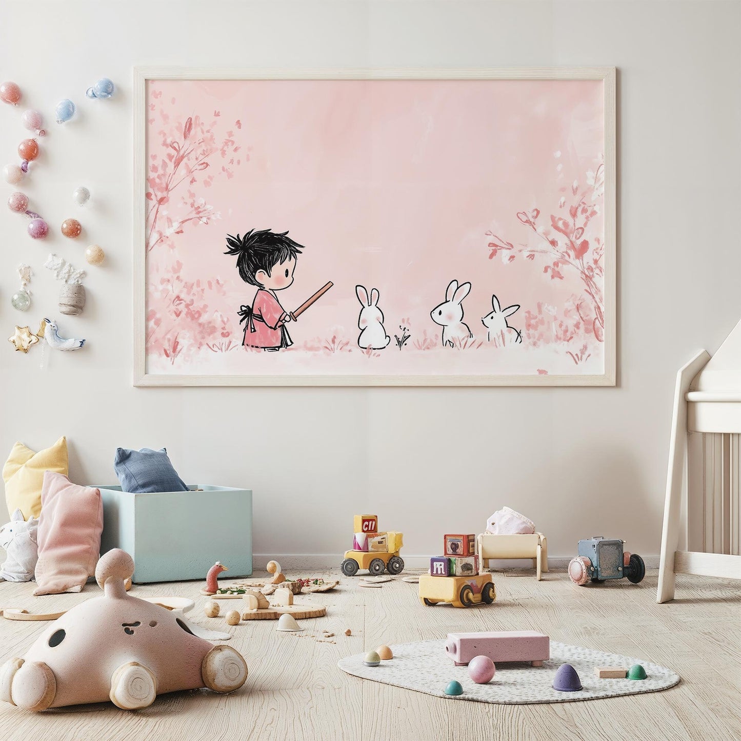 Little Kawaii Samurai Journey Japanese Inspired Decor Kids Room Wall Art