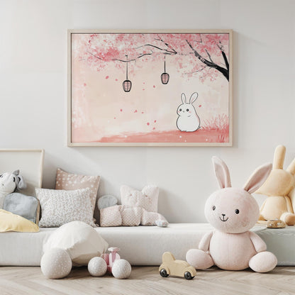 Sakura Kawaii Bunny Adventure Japanese Inspired Kids Room Decor Wall Art