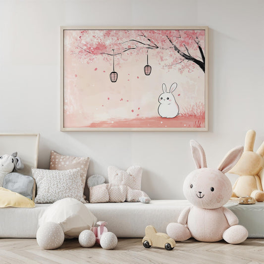 Sakura Kawaii Bunny Adventure Japanese Inspired Kids Room Decor Wall Art