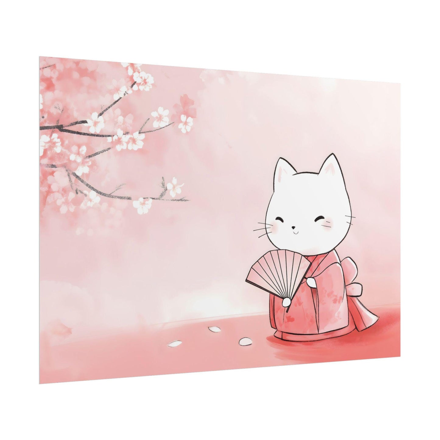 Geisha Cat Secret Japanese-Inspired Elegant Kids Room Decor Kawaii Wall Art