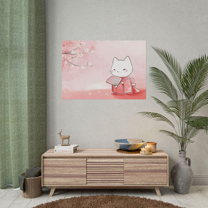 Geisha Cat Secret Japanese-Inspired Elegant Kids Room Decor Kawaii Wall Art