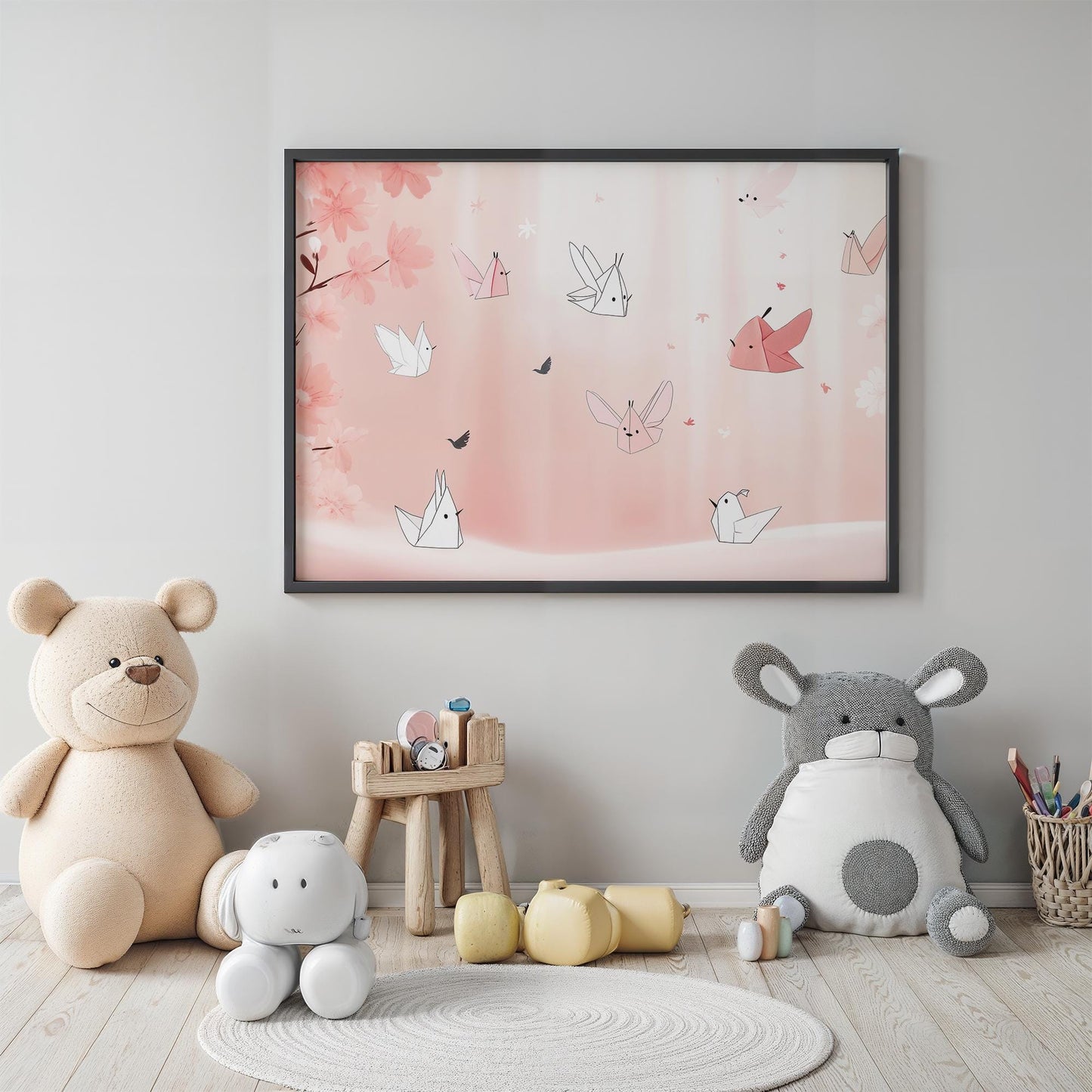 Origami Dreams Japanese-Inspired Whimsical Kawaii Kids Room Wall Art