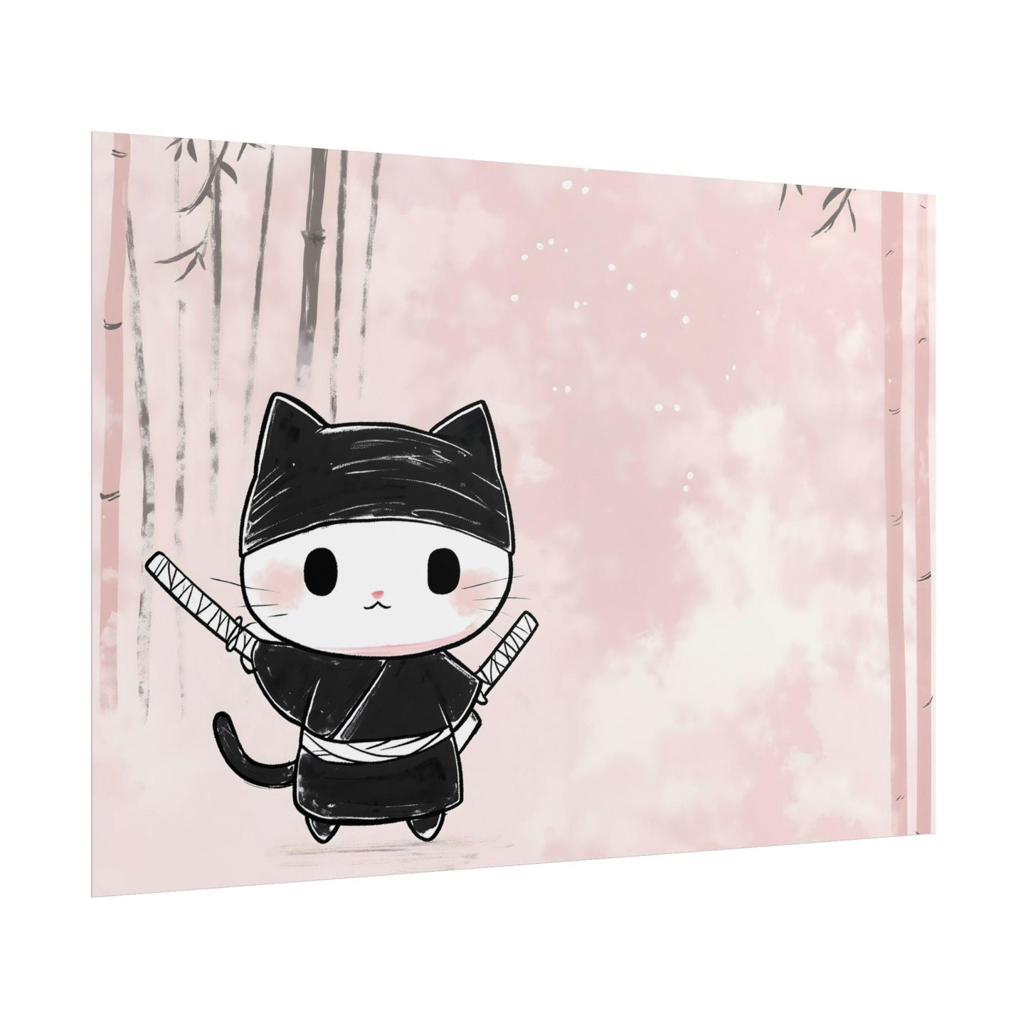 Kawaii Ninja Cat in Training Japanese-Inspired Playful Kids Room Wall Art