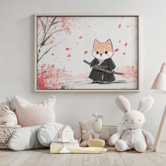 The Shiba Samurai Brave Japanese-Inspired Kids Room Kawaii Wall Art