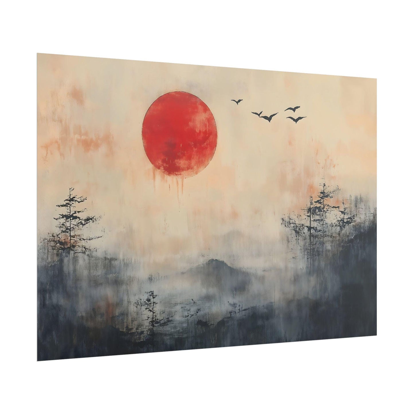 Japanese Abstract Oil Painting Style Poster Print Rising Sun Serenade Minimalist Art Decor