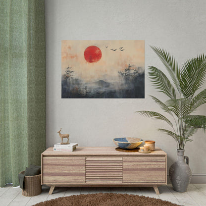 Japanese Abstract Oil Painting Style Poster Print Rising Sun Serenade Minimalist Art Decor