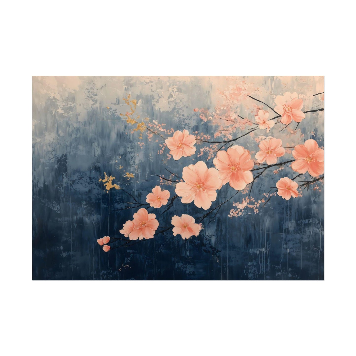 Cherry Blossom Whispers Japanese Abstract Oil Painting Style Modern Art Wall Decor Poster Print