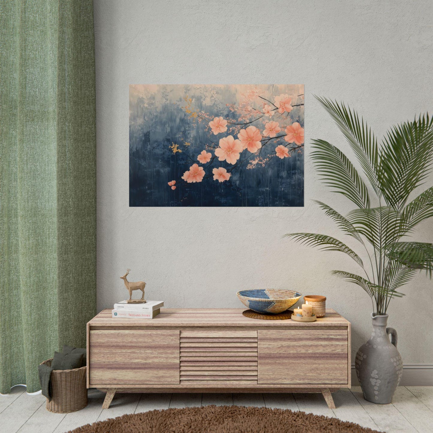 Cherry Blossom Whispers Japanese Abstract Oil Painting Style Modern Art Wall Decor Poster Print