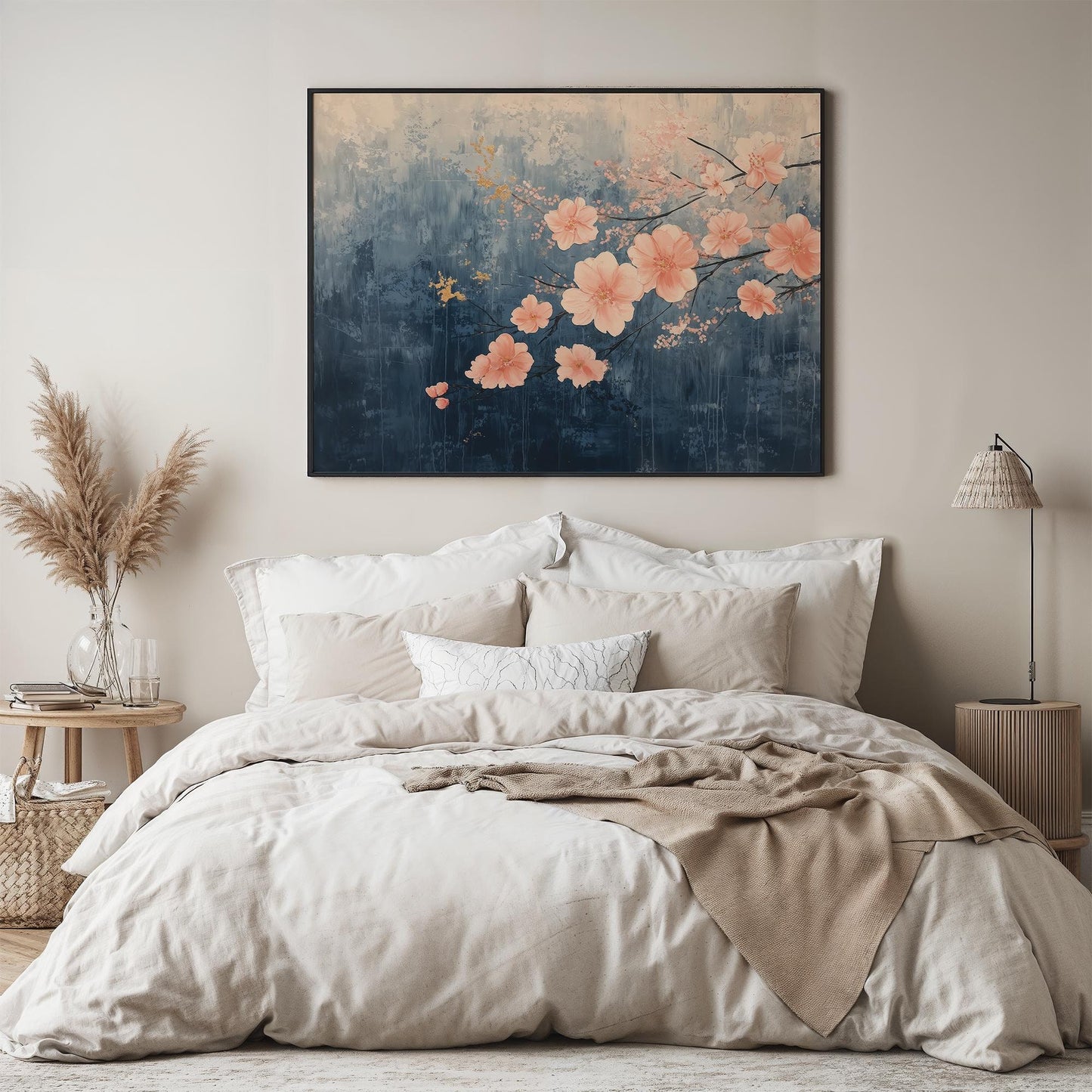 Cherry Blossom Whispers Japanese Abstract Oil Painting Style Modern Art Wall Decor Poster Print