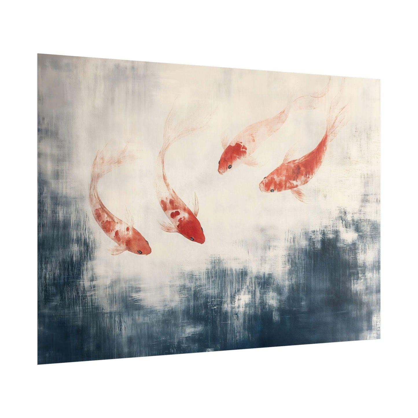 Crimson Koi Dance Japanese Abstract Oil Painting Effect Poster Print Vibrant Fish Wall Decor Art