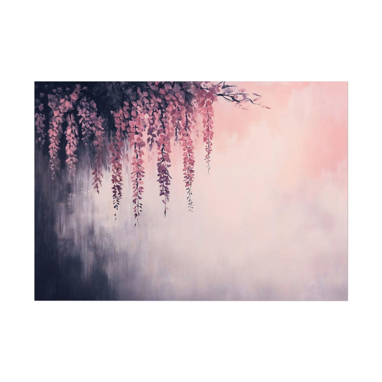 Wisteria Twilight Japanese Abstract Oil Painting Effect Poster Print Elegant Floral Wall Art Decor