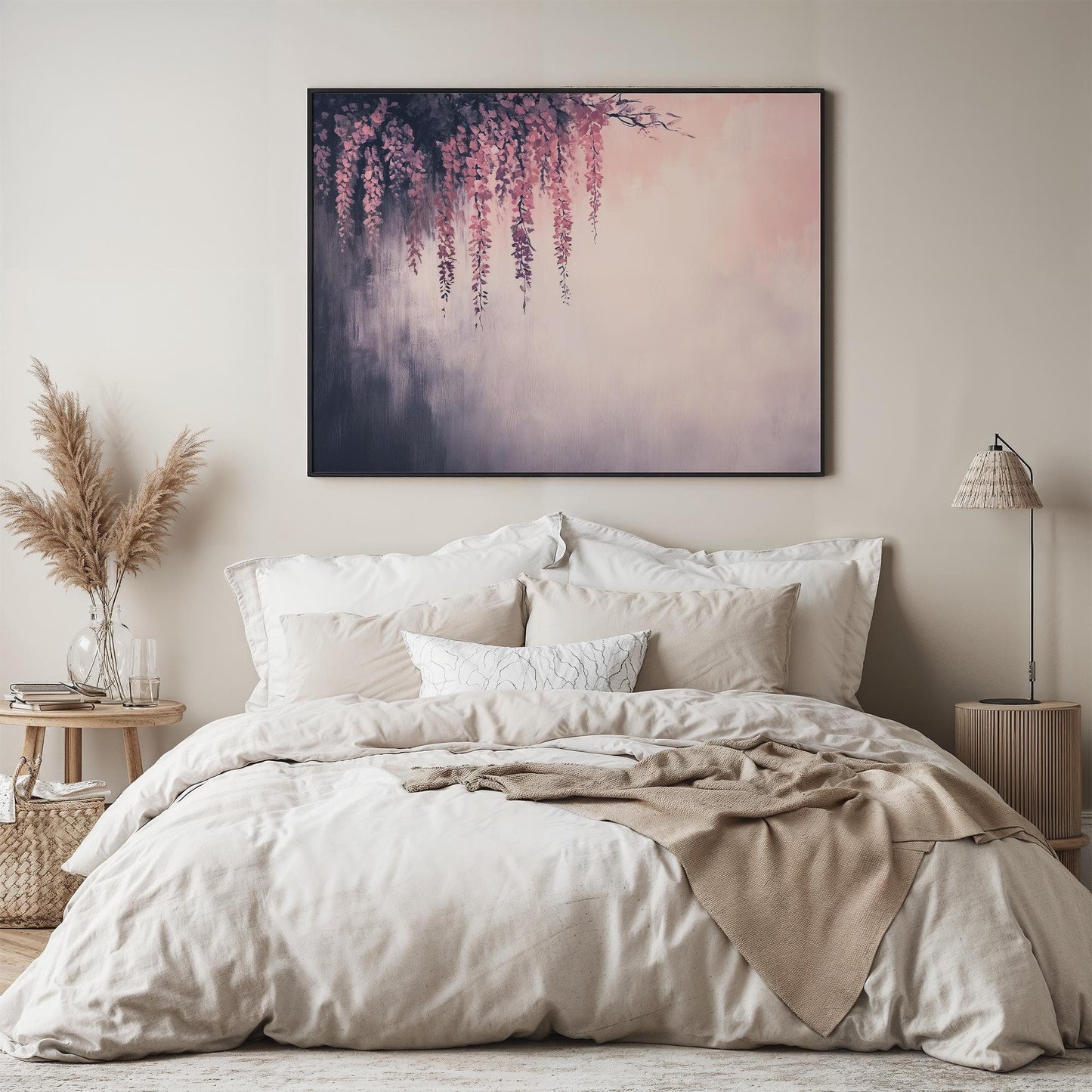 Wisteria Twilight Japanese Abstract Oil Painting Effect Poster Print Elegant Floral Wall Art Decor