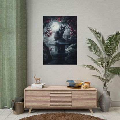 Kuro Neko Japanese Black Cat Halloween Art Kowai Anime Poster Print Wall Decor