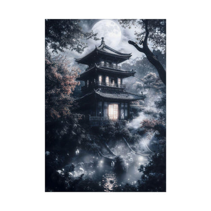 Japanese Ghostly Halloween Art Haunted Pagoda Spooky Kowai Anime Poster Print Wall Decor