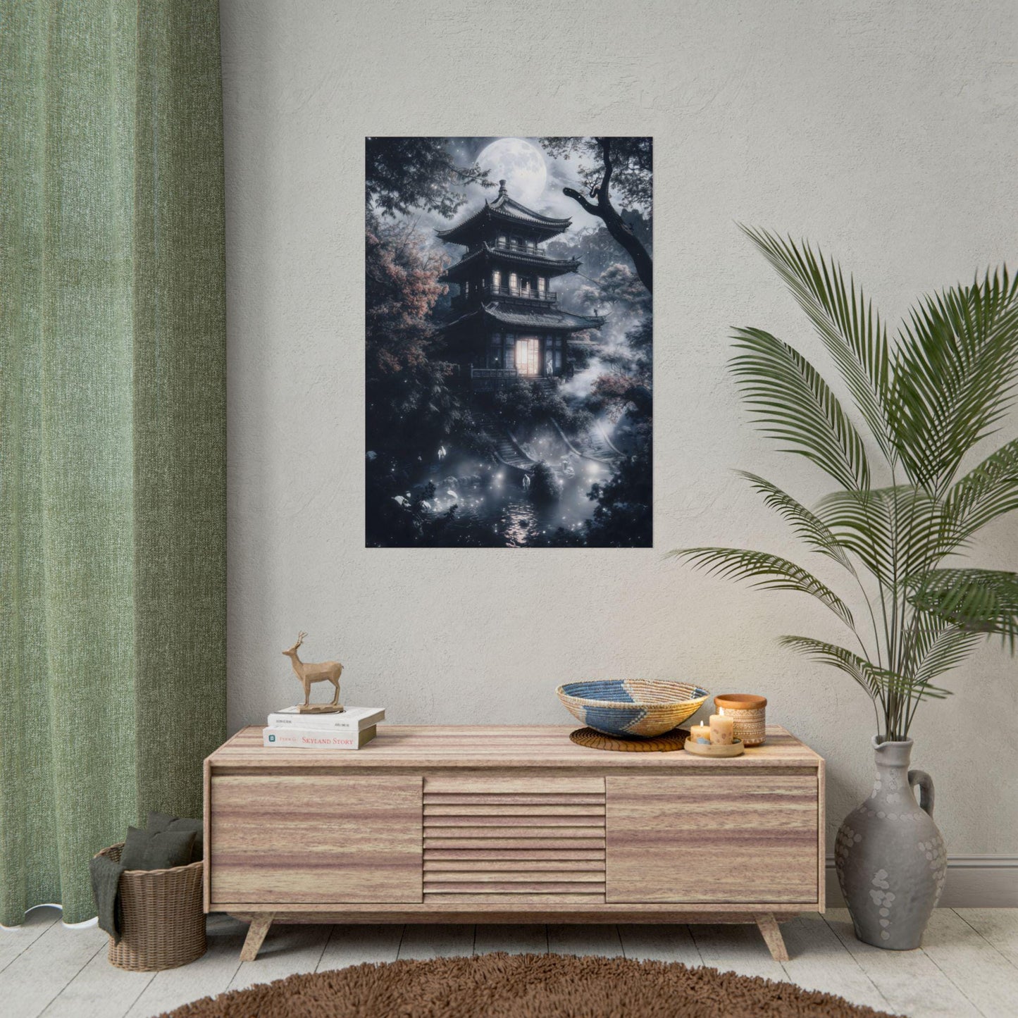 Japanese Ghostly Halloween Art Haunted Pagoda Spooky Kowai Anime Poster Print Wall Decor