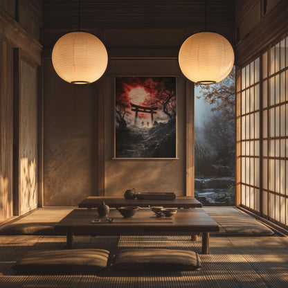 Japanese Haunted Gate Halloween Art Torii of Shadows Spooky Kowai Anime Poster Print Wall Decor