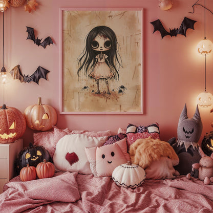 Kawaii Halloween Poster Print Decaying Kawaii Zombie Girl Japanese Spooky Creepy Cute Gothic Horror Yami Kawaii Gurokawa