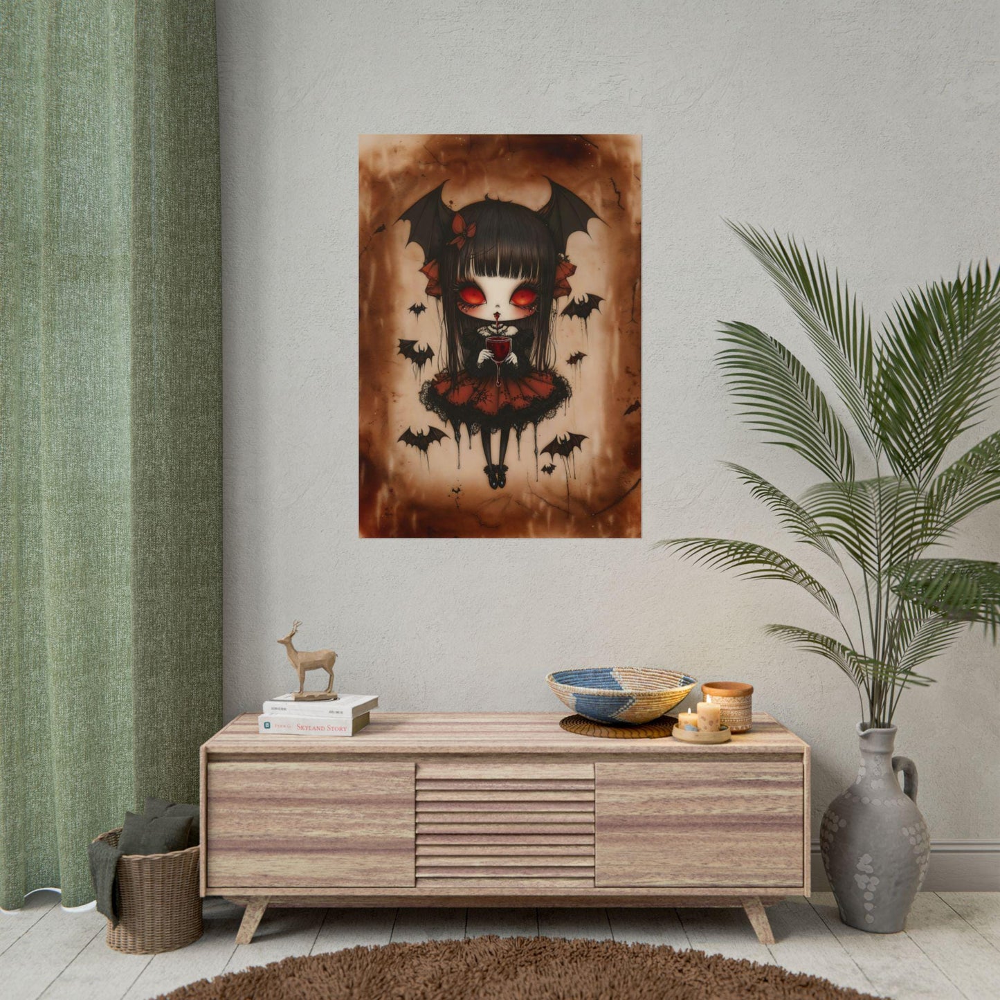 Kawaii Halloween Poster Print Vampire with Bloody Fangs Japanese Spooky Creepy Cute Gothic Horror Yami Kawaii Gurokawa