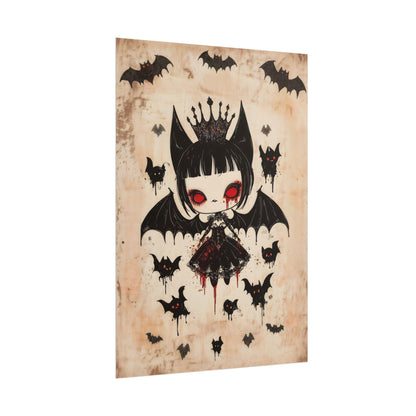 Kawaii Halloween Poster Print Bat Queen of the Underworld Japanese Spooky Creepy Cute Gothic Horror Yami Kawaii Gurokawa