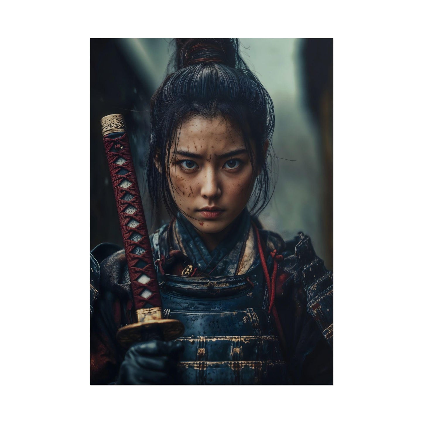 Female Samurai with Katana Wall Art Japanese Warrior Portrait Poster Print