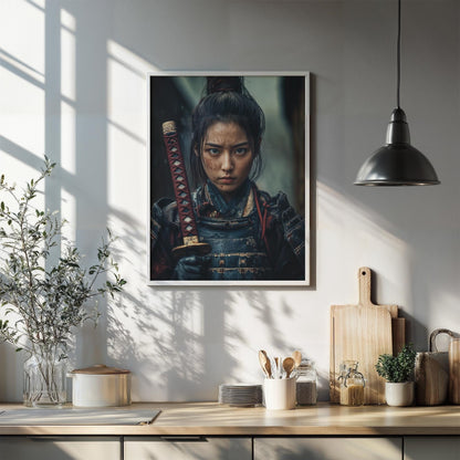 Female Samurai with Katana Wall Art Japanese Warrior Portrait Poster Print