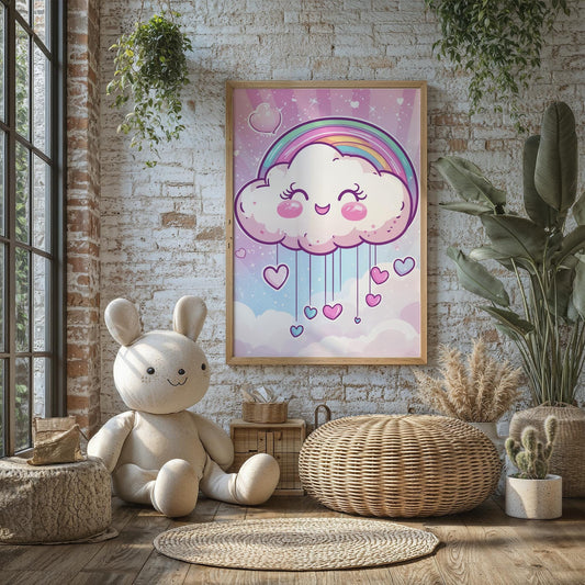 Kawaii Cloud and Rainbow Poster Cute Wall Art Gift for Kawaii Lovers Decor