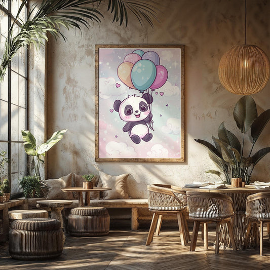 Kawaii Panda Balloon Poster Cute Animal Wall Art Gift for Kawaii Lovers Decor