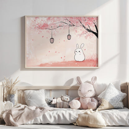 Sakura Kawaii Bunny Adventure Japanese Inspired Kids Room Decor Wall Art