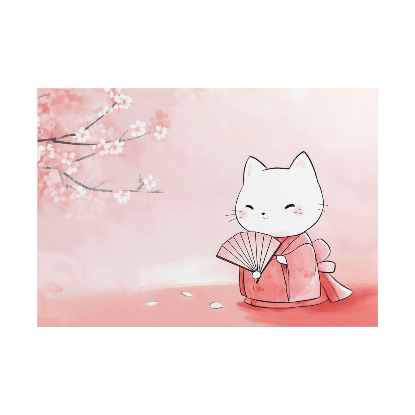 Geisha Cat Secret Japanese-Inspired Elegant Kids Room Decor Kawaii Wall Art