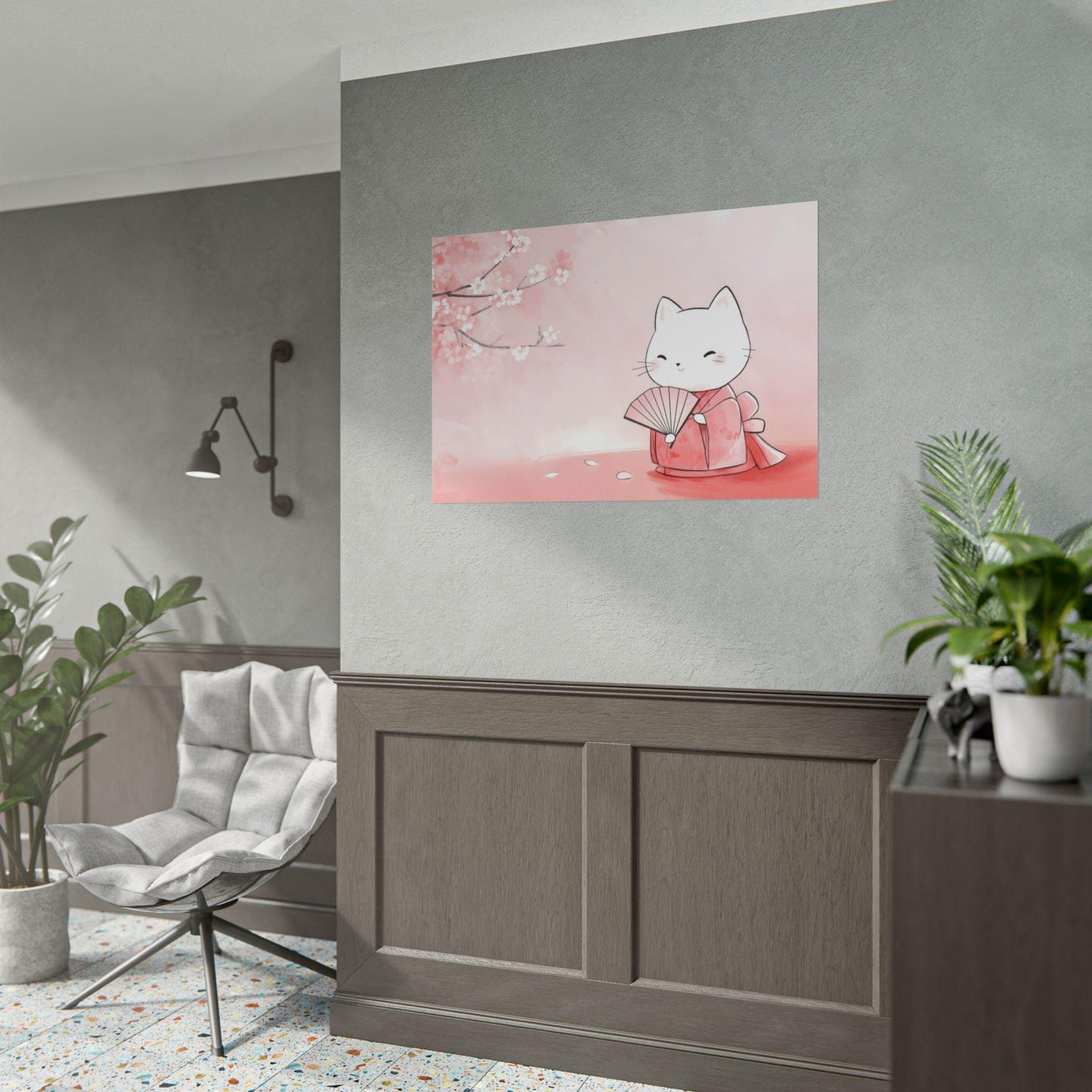 Geisha Cat Secret Japanese-Inspired Elegant Kids Room Decor Kawaii Wall Art